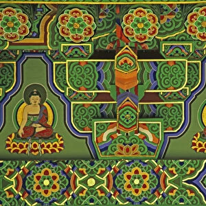 Asia, South Korea, Taegu. Detail of a wall mural at a Buddhist Temple. Credit as