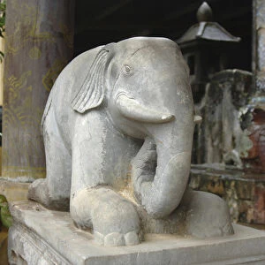Asia, Vietnam. Carved stone elephant at the Hon Chen Temple, Hue, Thua Thienaa'Hue
