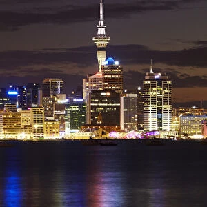 Auckland Central Business District, Skytower, and Waitemata Harbour, North Island, New Zealand