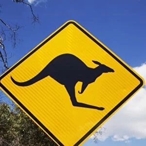 Australia, Victoria, Grampians National Park, Kangaroo Crossing road warning sign