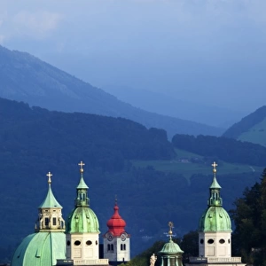 Austria, Salzburg. These domes are The Cathedral, University Church, and the red