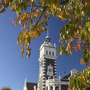 Autumn Colour and Historic Railway Station, Dunedin, Otago, South Island, New Zealand