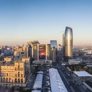 Azerbaijan, Baku. Skyline with Dom Soviet Government House