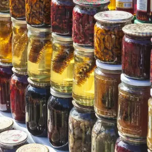 Azerbaijan, Vandam. Fruit market, honey and preserves Azerbaijan, Vandam. Fruit market, honey and preserves