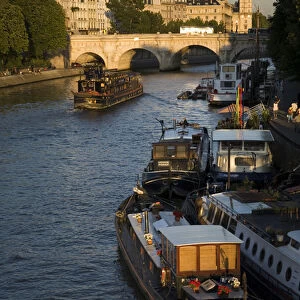 Barges on the Seine, Pont Neuf, Ile de la Cite, Paris, France