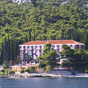 A beach hotel near the village. Orebic town, holiday resort on the south coast of