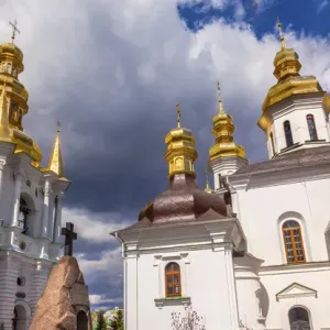 Bell Tower Far Caves Church Birth Blessed Virgin Holy Assumption Pechrsk Lavra Cathedral Kiev Ukraine Bell Tower Far Caves Church Birth Blessed Virgin Holy Assumption Pechrsk Lavra Cathedral Kiev Ukraine