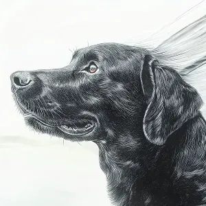 Black lab dog riding with head out car window. (AI Generated) Black lab dog riding with head out car window. (AI Generated)