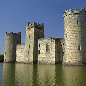 Bodiam Castle (1385), reflected in moat, East Sussex, England