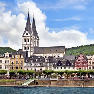 Boppard, Germany, Rhineland-Palatinate, cross timbered houses and the Church of St