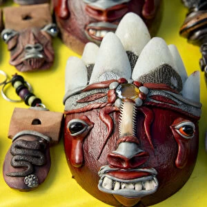 Brazil, Amazon, Alter Do Chao. Typical souvenir handicraft masks made from latex