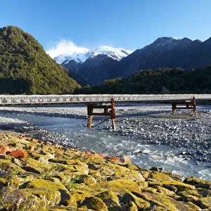 Bridge and Waiho River, near Franz Josef Glacier, West Coast, South Island, New Zealand