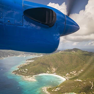 British Virgin Islands, Tortola. Aerial view from propeller-driven aircraft