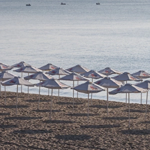 Bulgaria, Black Sea Coast, Burgas, Town Beach umbrellas