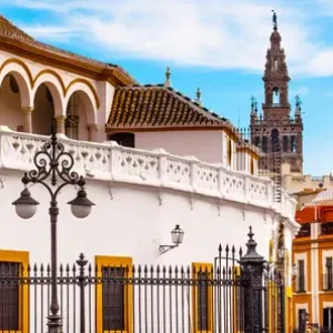 Bull Fight Ring Stadium Cityscape Giralda Spire Bell Tower, Seville Cathedral Andalusia Bull Fight Ring Stadium Cityscape Giralda Spire Bell Tower, Seville Cathedral Andalusia