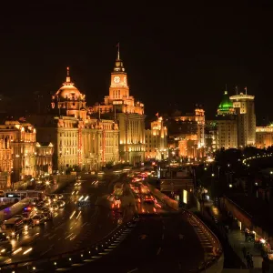 The Bund, Old Part of Shanghai, At Night with Cars etc