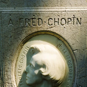 Bust on Frederic Chopins grave at Pere Lachaise Cemetery, Paris, France