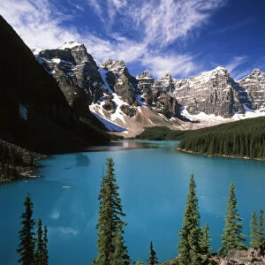 Canada, Alberta, Banff National Park, Wenkchemna Peaks refelcted in Morainw lake