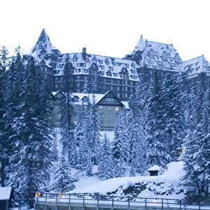 Canada, Banff, Banff Springs Hotel from Spray River Trail