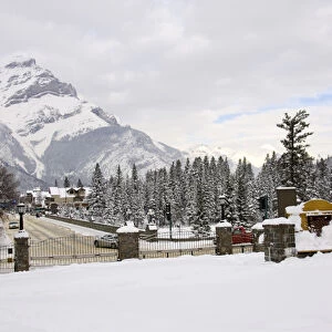 Canada, Banff, Snowy town of Banff with Mt. Norquay backdrop