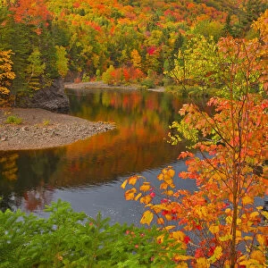Canada, Nova Scotia. Indian Brook and forest in autumn. Credit as