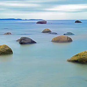 Canada, Quebec, Gulf of St. Lawrence. Rocks along the shoreline