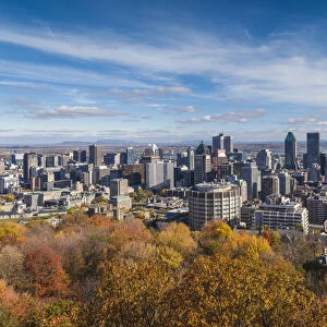 Canada, Quebec, Montreal. Elevated city skyline from Mount Royal