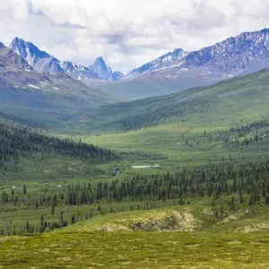 Canada, Yukon Territory. Landscape of Tombstone Range and North Klondike River. Credit as Canada, Yukon Territory. Landscape of Tombstone Range and North Klondike River. Credit as