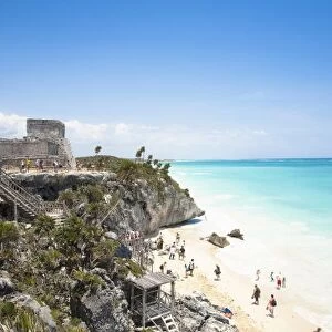 Cancun, Quintana Roo, Mexico - Ruins on a hill overlooking a tropical beach