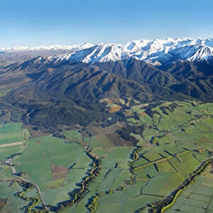 Canterbury Plains and Southern Alps, near Methven, South Island, New Zealand - aerial