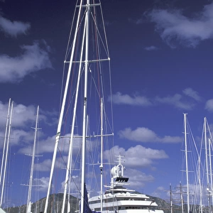 Caribbean, Antigua, Barbuda, English Harbour. Morning view of yacht harbor