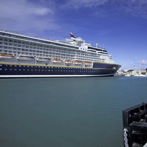 Caribbean, Antigua, Barbuda, St. John s. Town view and cruiseship