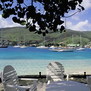 Caribbean, Grenadines, Bequia, Port Elizabeth. Beach chairs