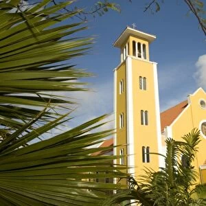 Caribbean, Netherlands Antilles, Bonaire, Rincon. Church and palm trees