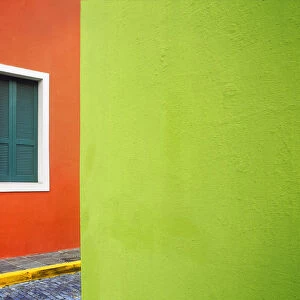 Caribbean, Puerto Rico, San Juan. Window and colorful building walls