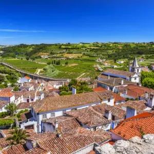 Castle Wals Countryside Farmland Medieval Town Santa Marica Church Obidos Portugal Castle Wals Countryside Farmland Medieval Town Santa Marica Church Obidos Portugal