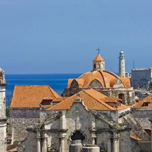 Cathedral and light house in the harbor in the historic center, Havana, UNESCO World Heritage site