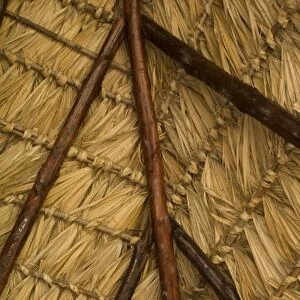 Central America, Nicaragua, Granada. Thatched roof of restaurant