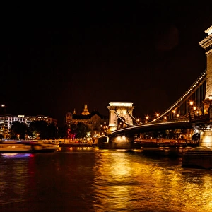 Chain Bridge Saint Stephens Danube River Reflection Budapest Hungary