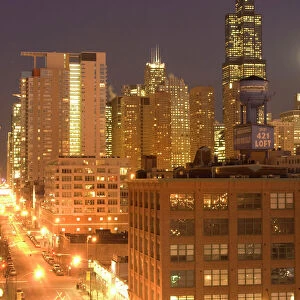 Chicago, Illinois, Skyline from West Loop at dusk