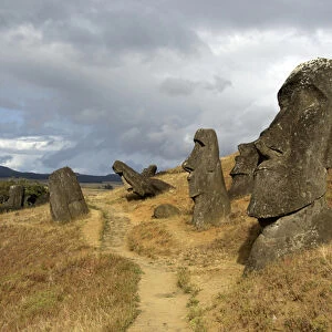 Chile, Easter Island (aka Rapa Nui). Rano Raraku, the main rock quarry for the great