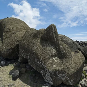 Chile, Easter Island aka Rapa Nui. Historic unrestored moai site of Ahu One Makihi