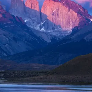 Chile, Patagonia. Sunrise on mountains in Torres del Paine National Park Chile, Patagonia. Sunrise on mountains in Torres del Paine National Park