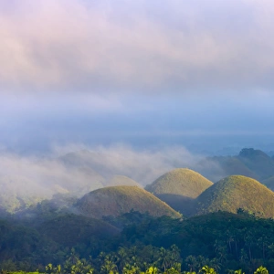 Chocolate Hills in morning mist, Bohol Island, Philippines