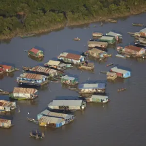 Chong Khneas Floating Village, Tonle Sap Lake, near Siem Reap, Cambodia - aerial Chong Khneas Floating Village, Tonle Sap Lake, near Siem Reap, Cambodia - aerial