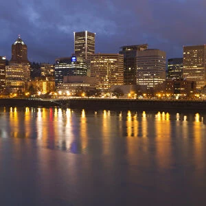 City lights reflected in the Willamette river, Portland, Oregon
