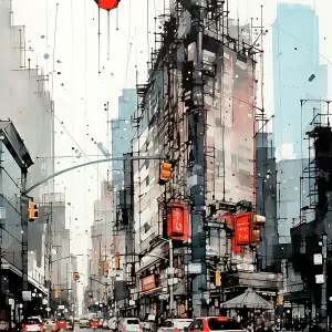 City streetscape. Illustration-style. (AI Generated) City streetscape. Illustration-style. (AI Generated)