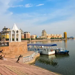 Cityscape along the banks of Ishim River, Astana, Kazakhstan