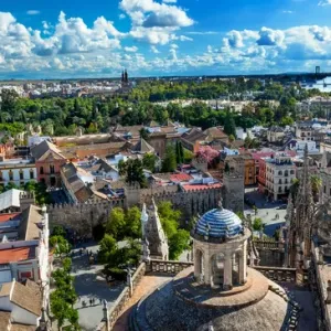 Cityscape, City View, from Giralda Spire, Bell Tower, Seville Cathedral, Andalusia Spain Cityscape, City View, from Giralda Spire, Bell Tower, Seville Cathedral, Andalusia Spain