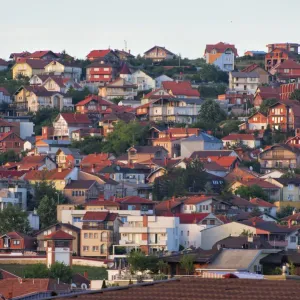 Cityscape of red roof houses, Pristina, Kosovo Cityscape of red roof houses, Pristina, Kosovo